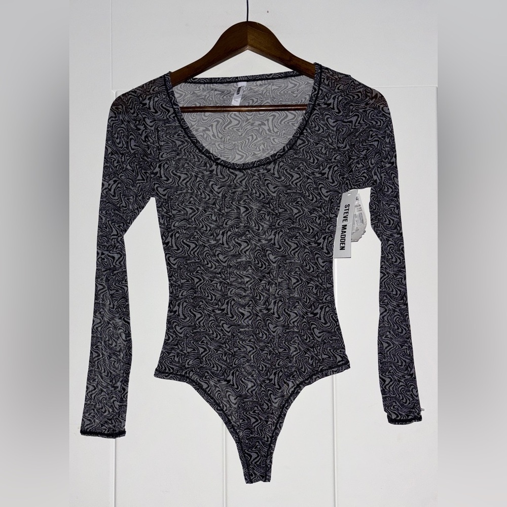 Steve Madden Women's Long-Sleeve Mesh Bodysuit Women‎ Medium NWT